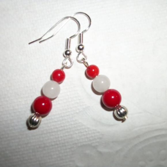 GIfted  OOAK NEcklace/ Eyeglass chain holder +Earrings Wht Onyx+coral - Picture 4 of 5